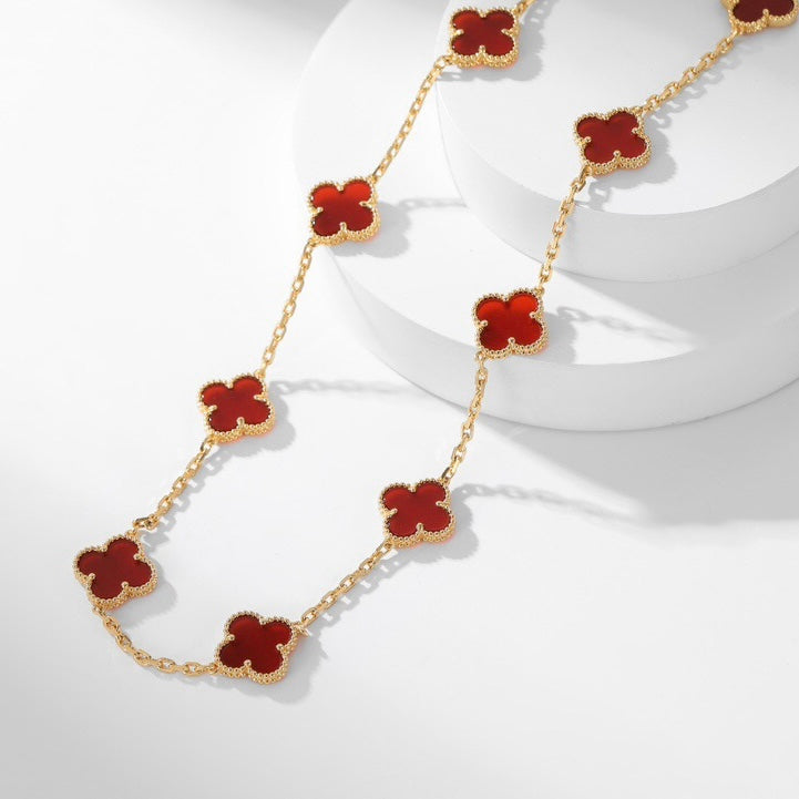 [ROSE]CLOVER 10 MOTIFS CARNELIAN NECKLACE