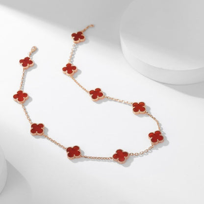 [ROSE]CLOVER 10 MOTIFS CARNELIAN NECKLACE