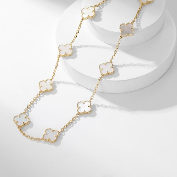 [ROSE]CLOVER 10 MOTIFS WHITE MOTHER OF PEARL NECKLACE