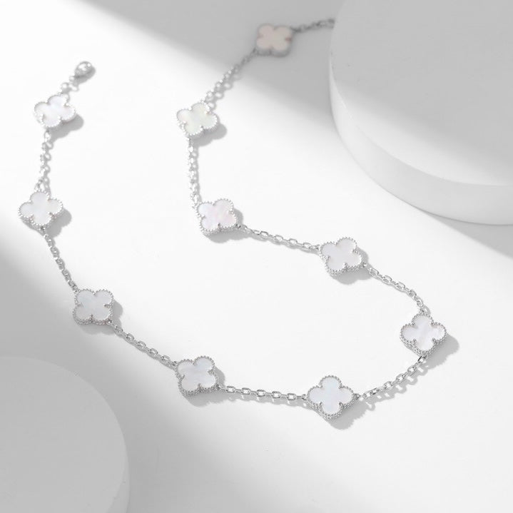 [ROSE]CLOVER 10 MOTIFS WHITE MOTHER OF PEARL NECKLACE