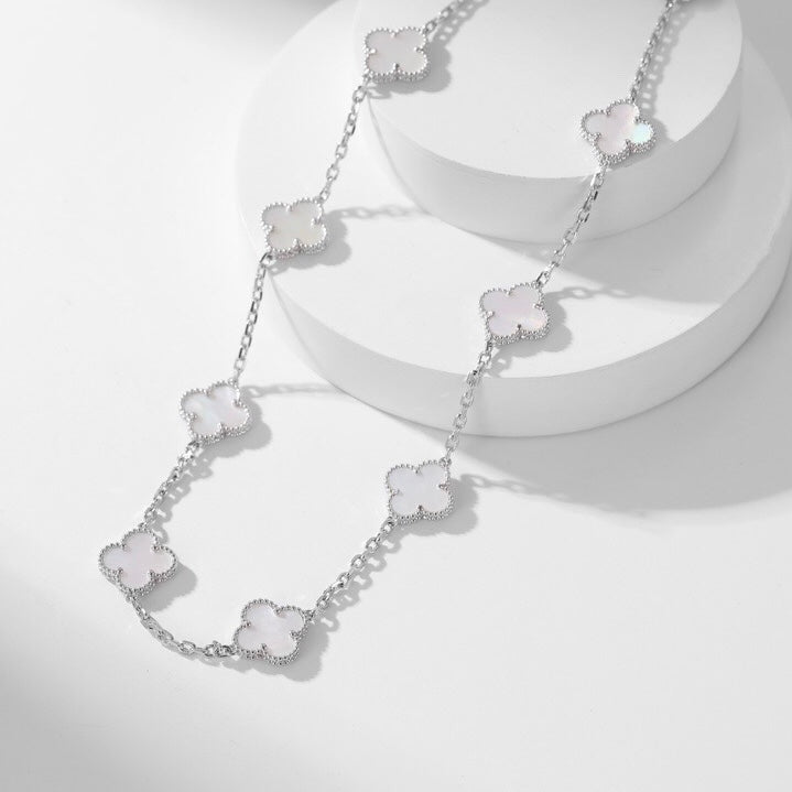 [ROSE]CLOVER 10 MOTIFS WHITE MOTHER OF PEARL NECKLACE