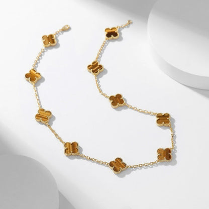 [ROSE]CLOVER 10 MOTIFS TIGER EYE NECKLACE