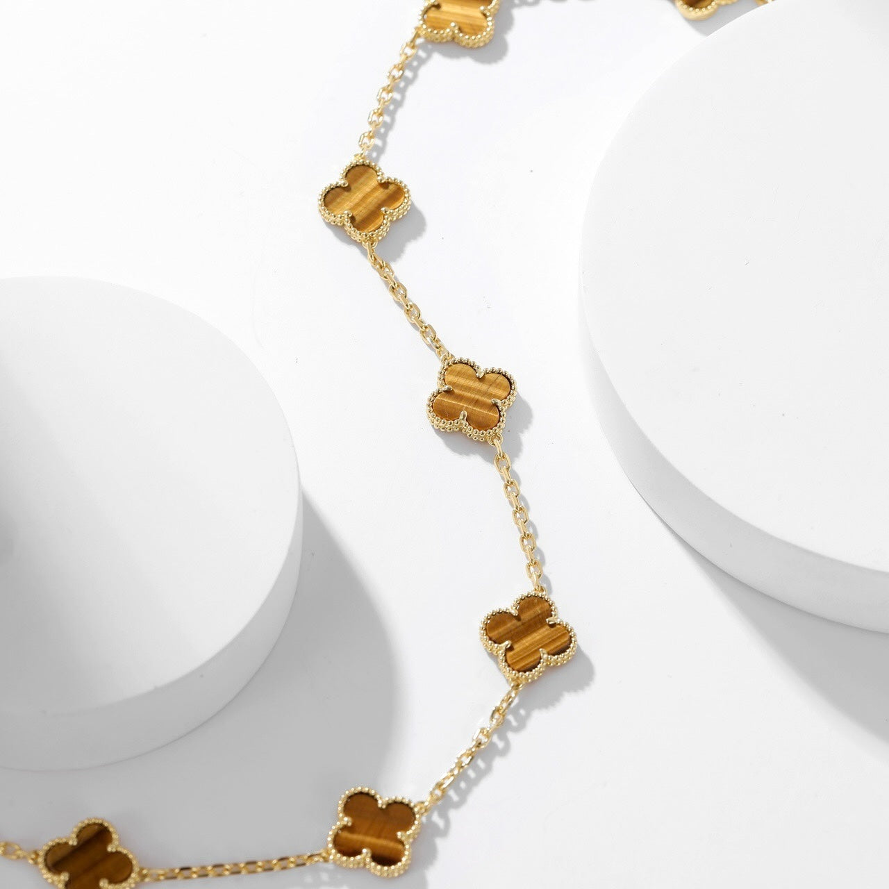 [ROSE]CLOVER 10 MOTIFS TIGER EYE NECKLACE