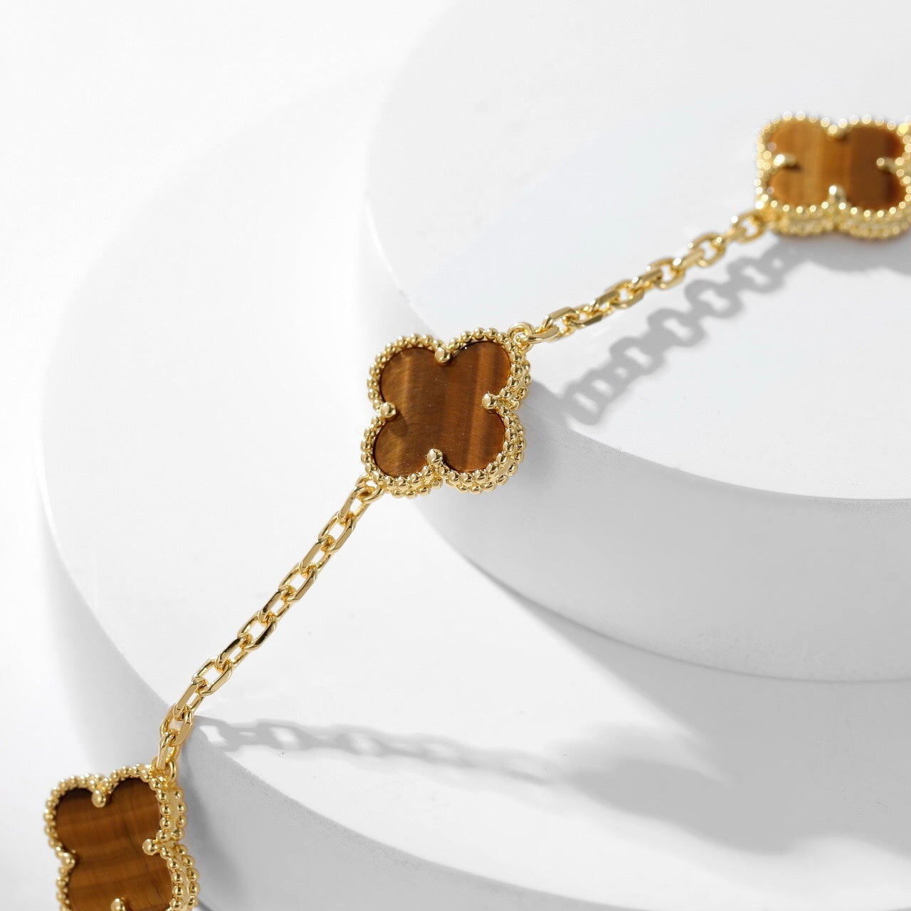 [ROSE]CLOVER 10 MOTIFS TIGER EYE NECKLACE