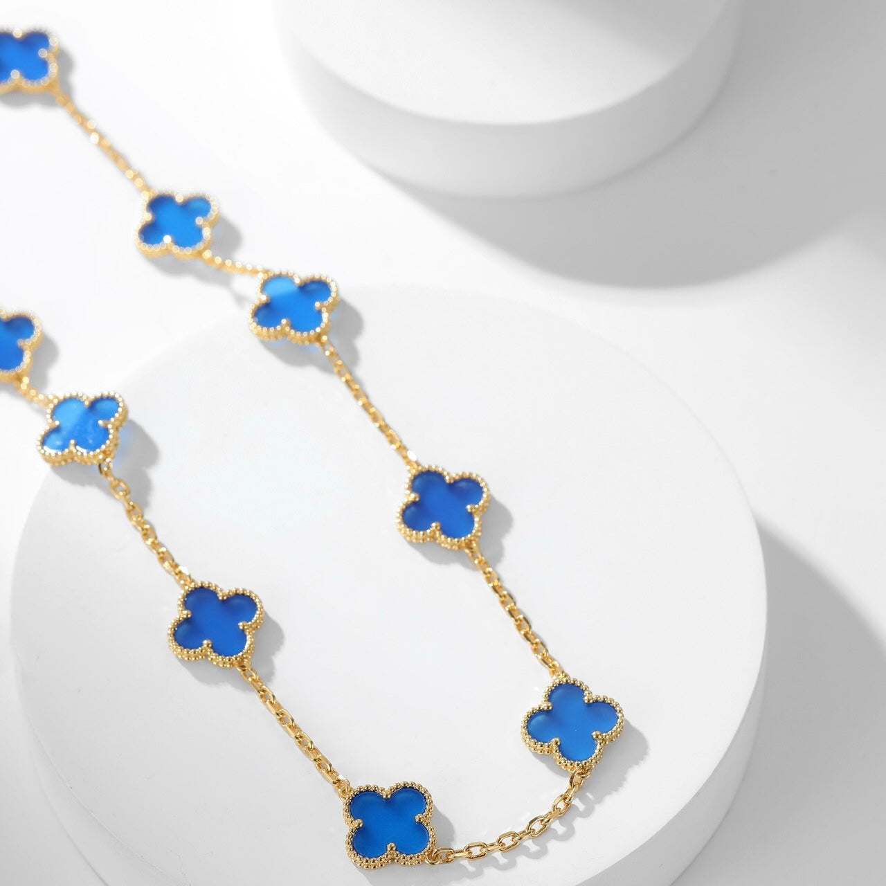 [ROSE]CLOVER 10 MOTIFS BLUE AGATE NECKLACE