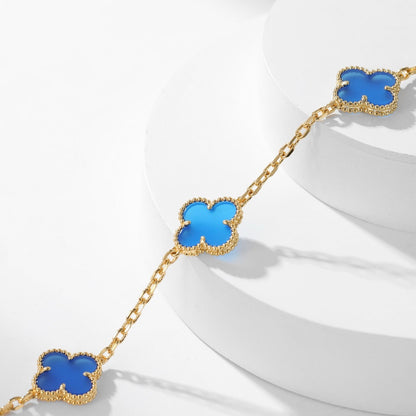 [ROSE]CLOVER 10 MOTIFS BLUE AGATE NECKLACE