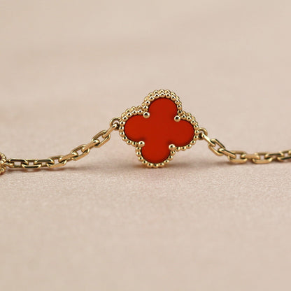 [ROSE]CLOVER 5 MOTIFS RED AGATE  BRACELET