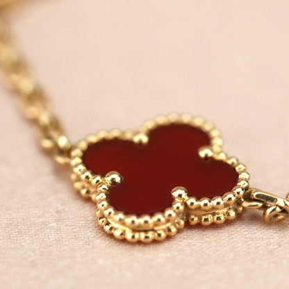 [ROSE]CLOVER 5 MOTIFS RED AGATE  BRACELET