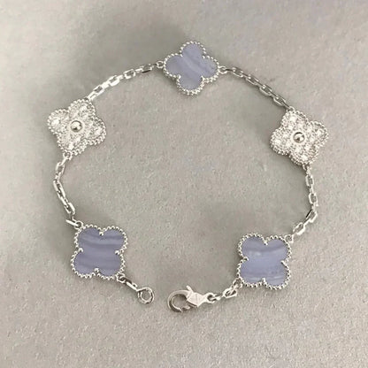 [ROSE]CLOVER  5 MOTIF DIAMOND PURPLE CHALCEDONY BRACELET SILVER