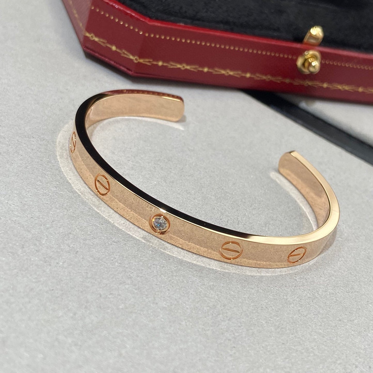 [ROSE]LOVE BRACELET 6.1MM 1 DIAMOND OPEN CUFF