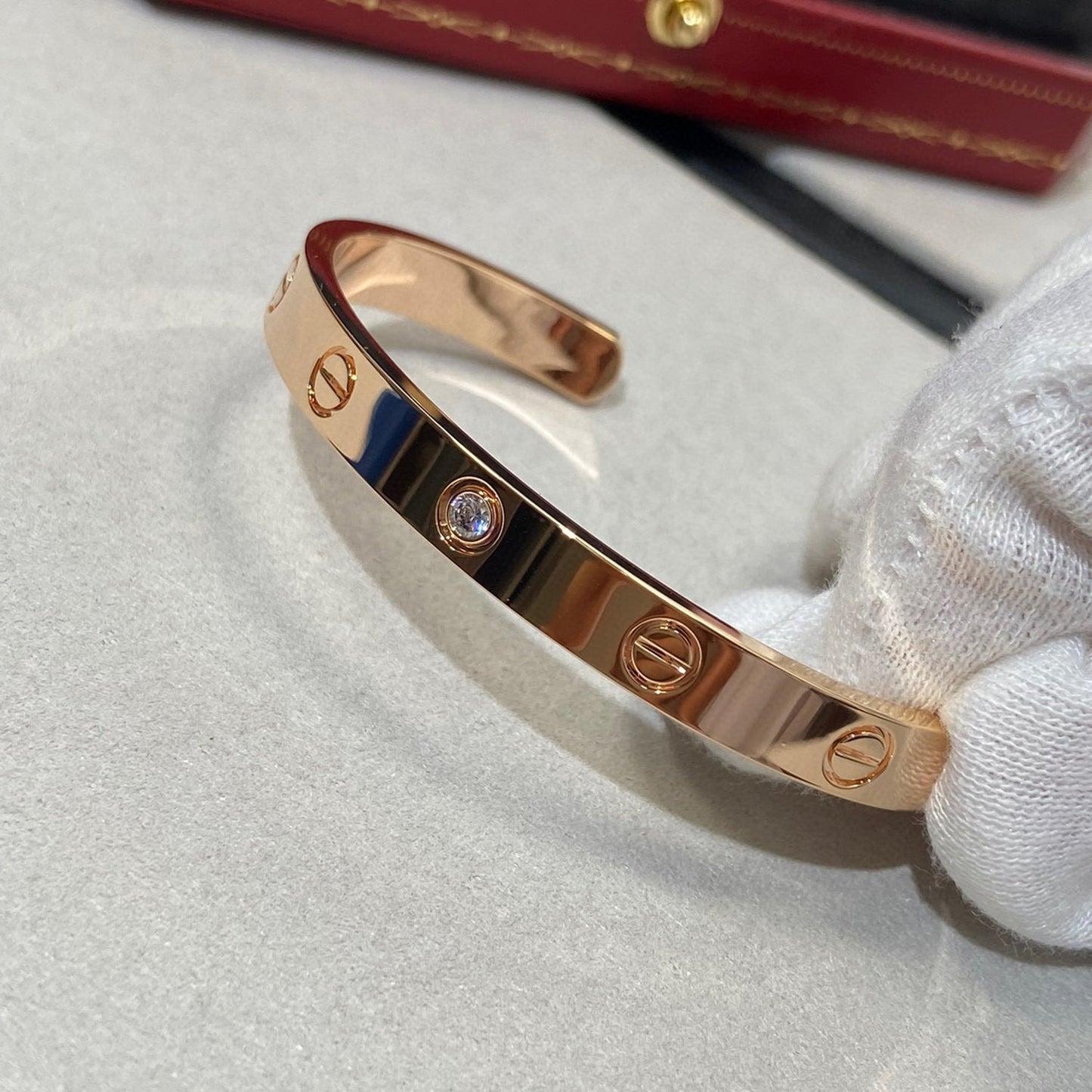 [ROSE]LOVE BRACELET 6.1MM 1 DIAMOND OPEN CUFF