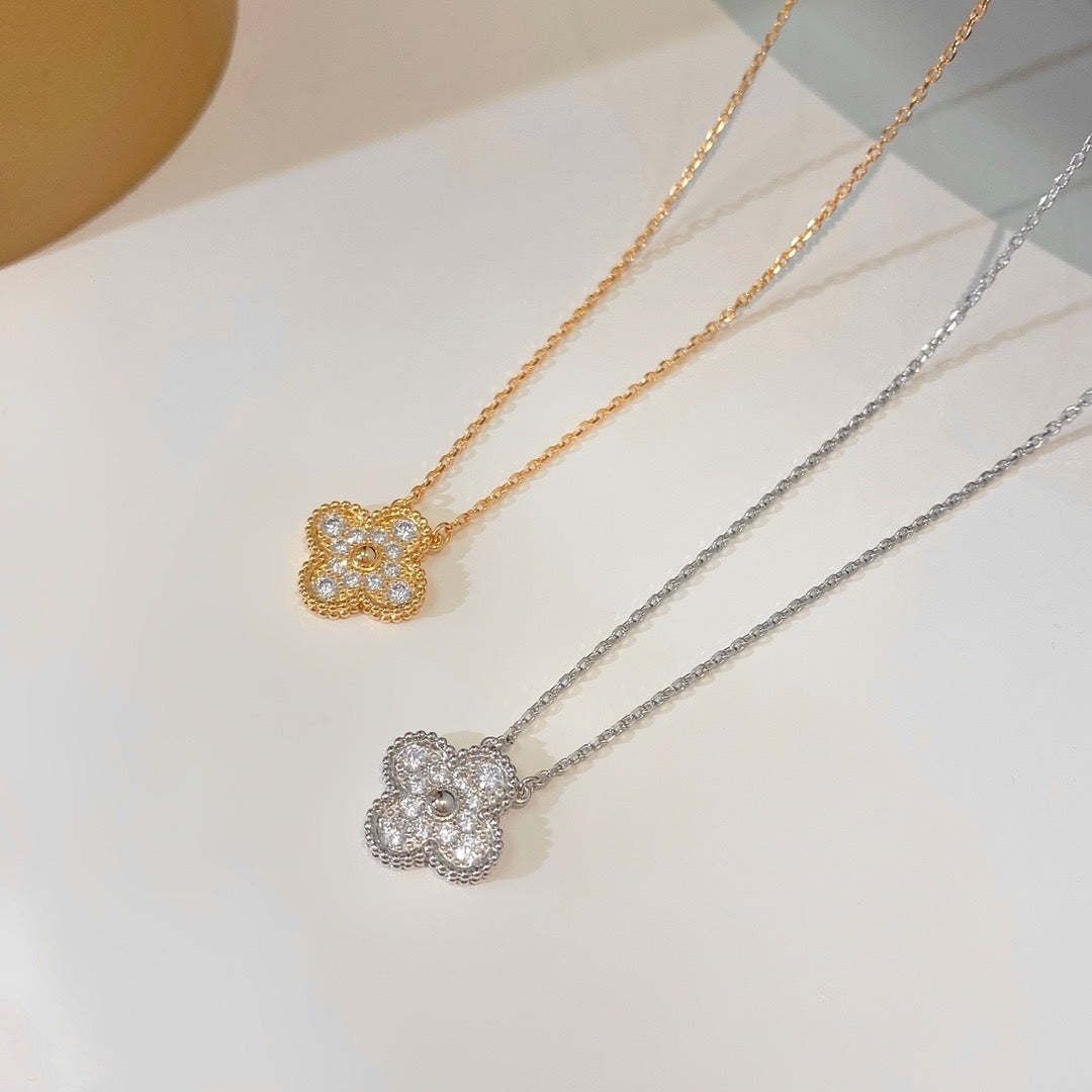 [ROSE]CLOVER 15MM DIAMOND SINGLE FLOWER NECKLACE