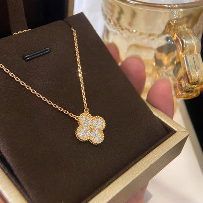 [ROSE]CLOVER 15MM DIAMOND SINGLE FLOWER NECKLACE