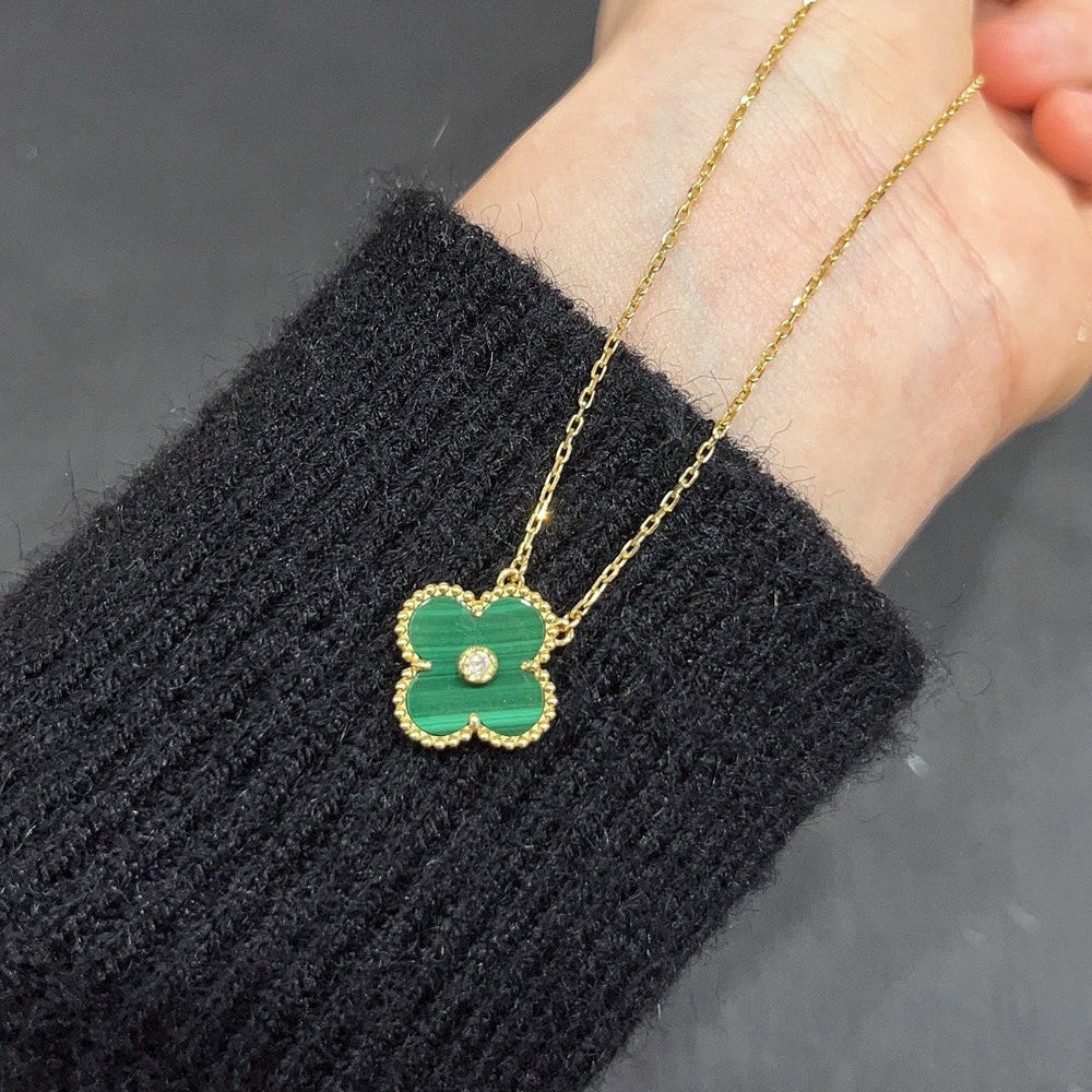 [ROSE]CLOVER 15MM DIAMOND TURQUOISE NECKLACE