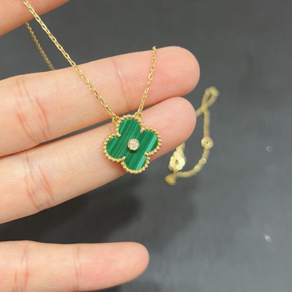 [ROSE]CLOVER 15MM DIAMOND TURQUOISE NECKLACE