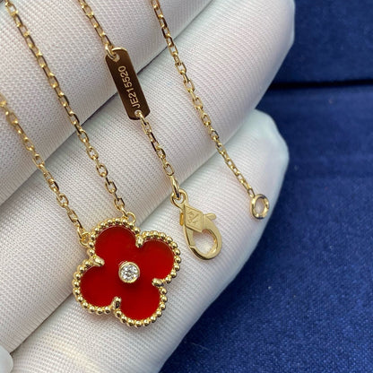 [ROSE]CLOVER 15MM DIAMOND CARNELIAN NECKLACE