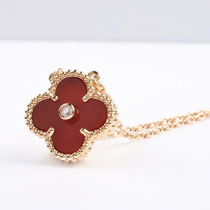 [ROSE]CLOVER 15MM DIAMOND CARNELIAN NECKLACE