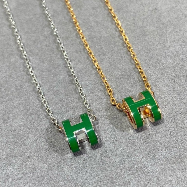 [Rose Jewels]POP H GREEN NECKLACE SILVER AND GOLD