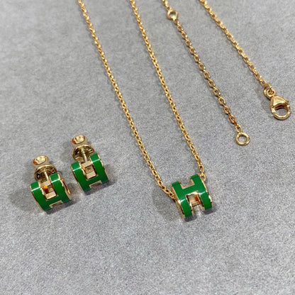 [Rose Jewels]POP H GREEN NECKLACE SILVER AND GOLD