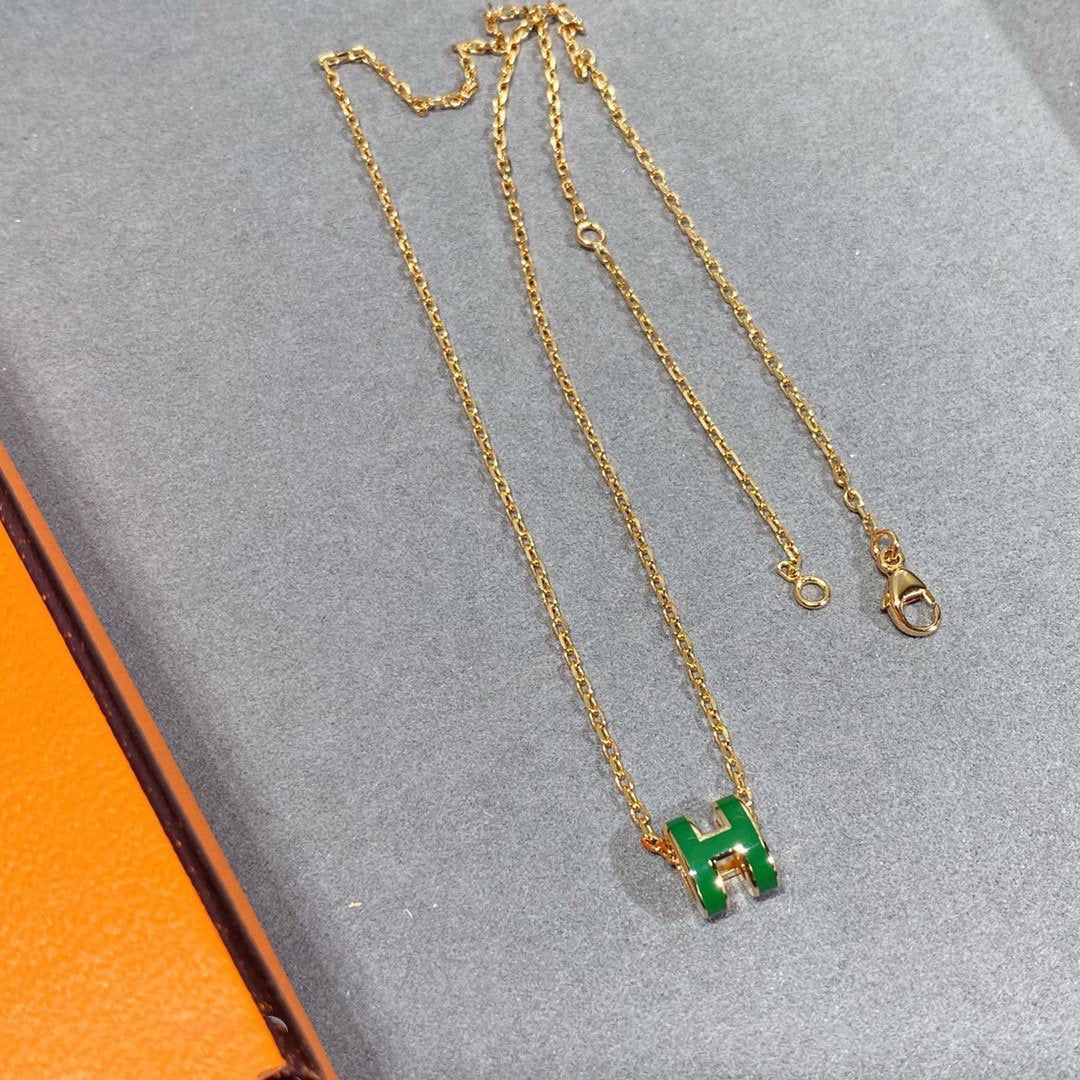 [Rose Jewels]POP H GREEN NECKLACE SILVER AND GOLD