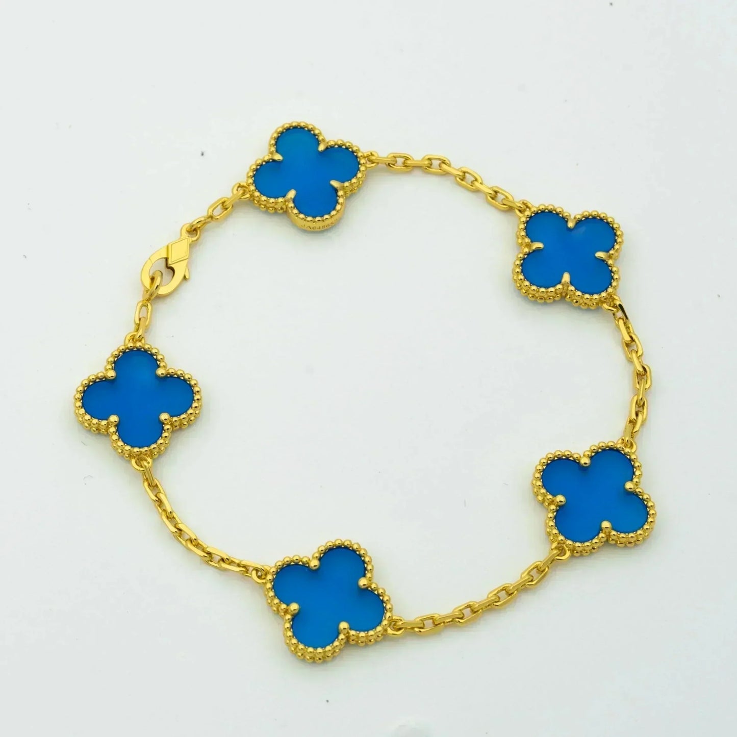 [ROSE]CLOVER 5 MOTIFS BLUE AGATE BRACELET