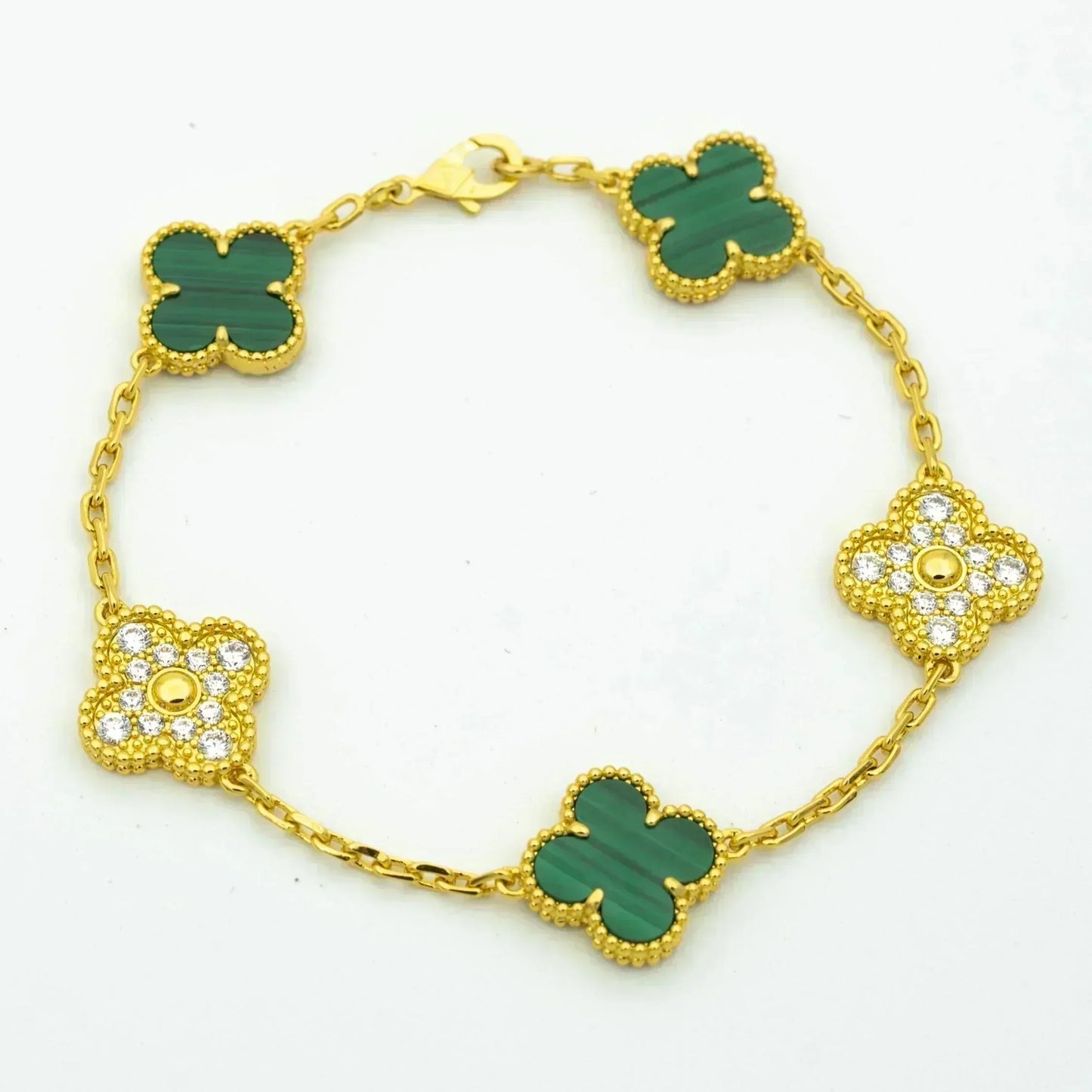 [ROSE]CLOVER  5 MOTIF MALACHITE DIAMOND BRACELET