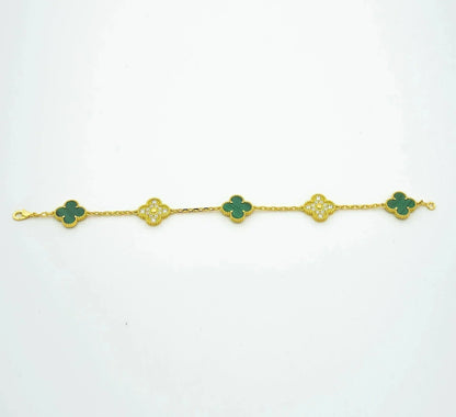 [ROSE]CLOVER  5 MOTIF MALACHITE DIAMOND BRACELET