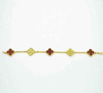 [ROSE]CLOVER 5 MOTIFS CARNELIAN DIAMOND BRACELET