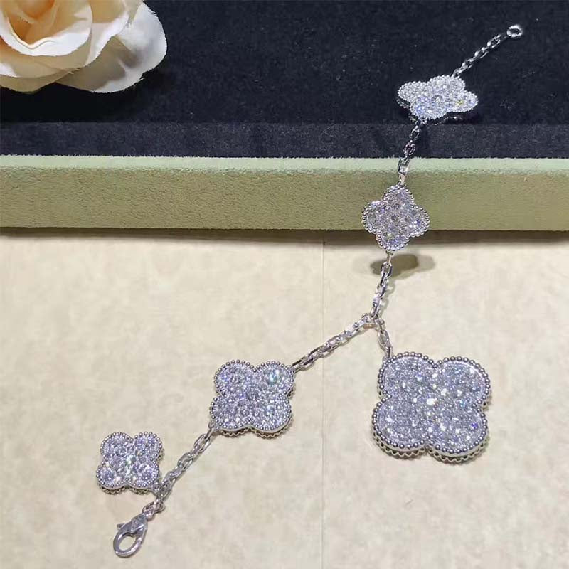 [ROSE]CLOVER 6 MOTIFS SILVER DIAMOND BRACELET