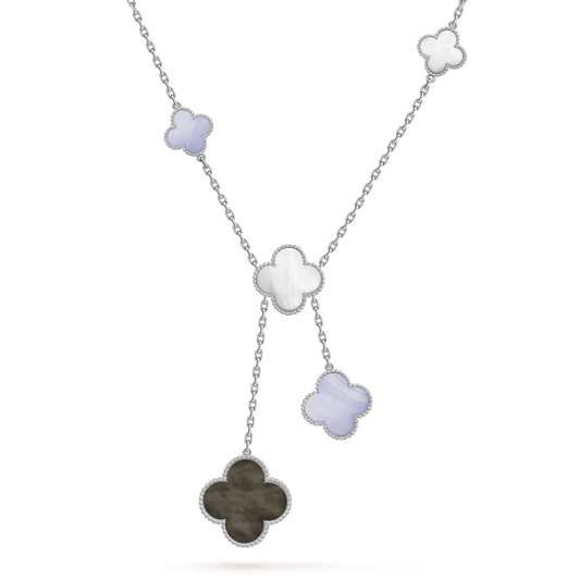 [ROSE]CLOVER MOP CHALCEDONY NECKLACE SILVER 6 MOTIF