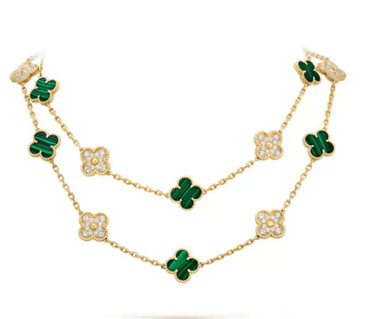 [ROSE]CLOVER 20 MOTIFS MALACHITE DIAMOND NECKLACE