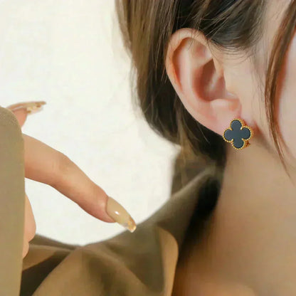 [ROSE]CLOVER MEDIUM 1 MOTIFS  ONYX STUD EARRINGS