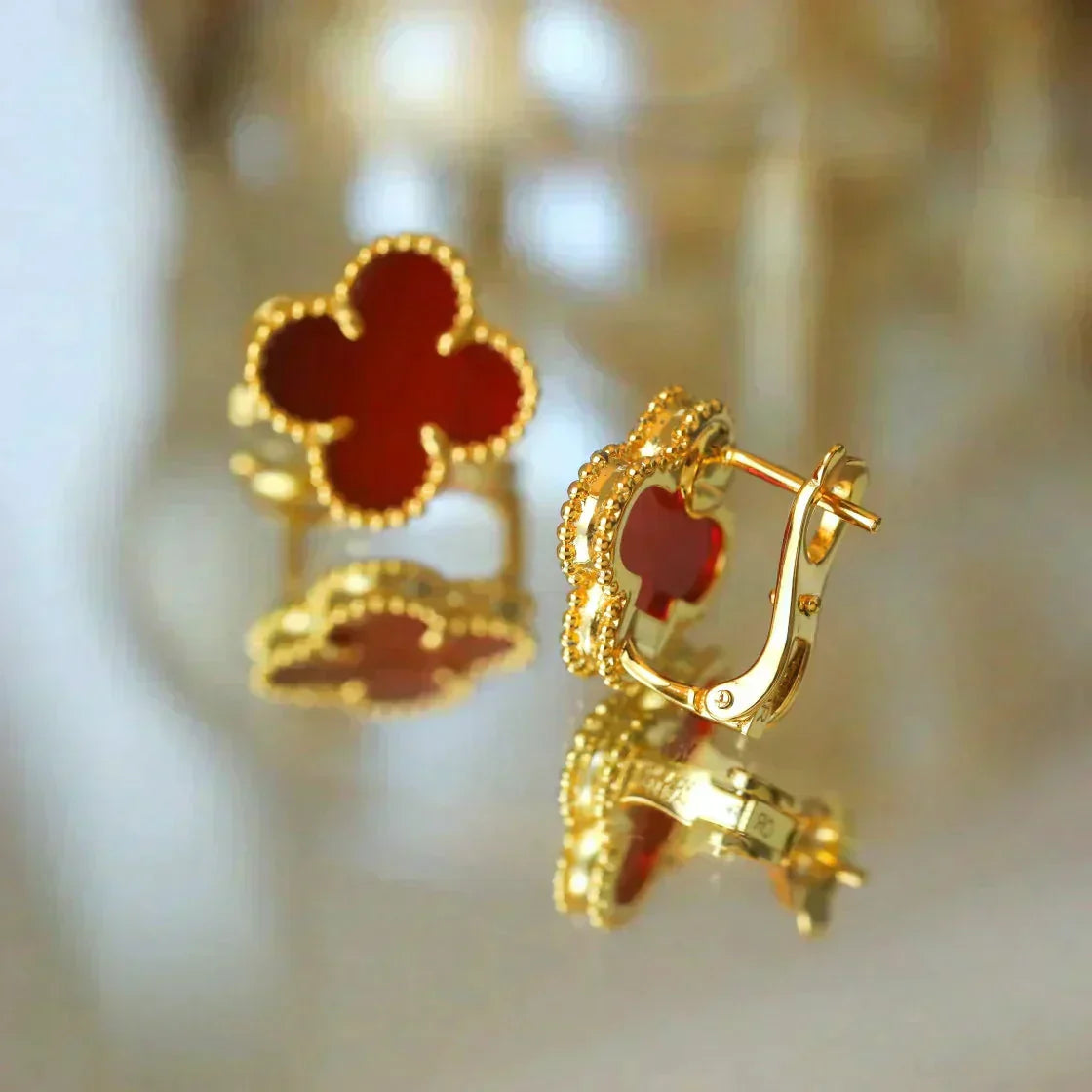 [ROSE]CLOVER MEDIUM 1 MOTIFS CARNELIAN  EARRINGS