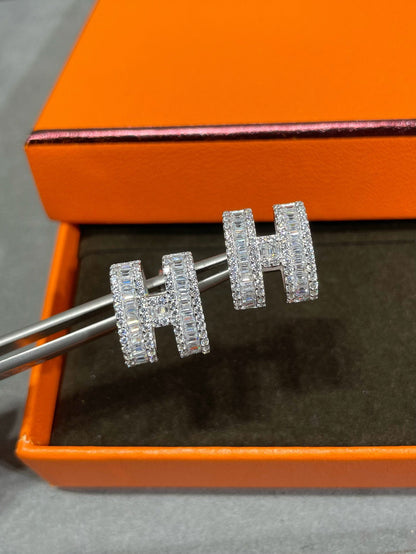 [Rose Jewels]H STUD EARRINGS WITH SILVER DIAMONDS