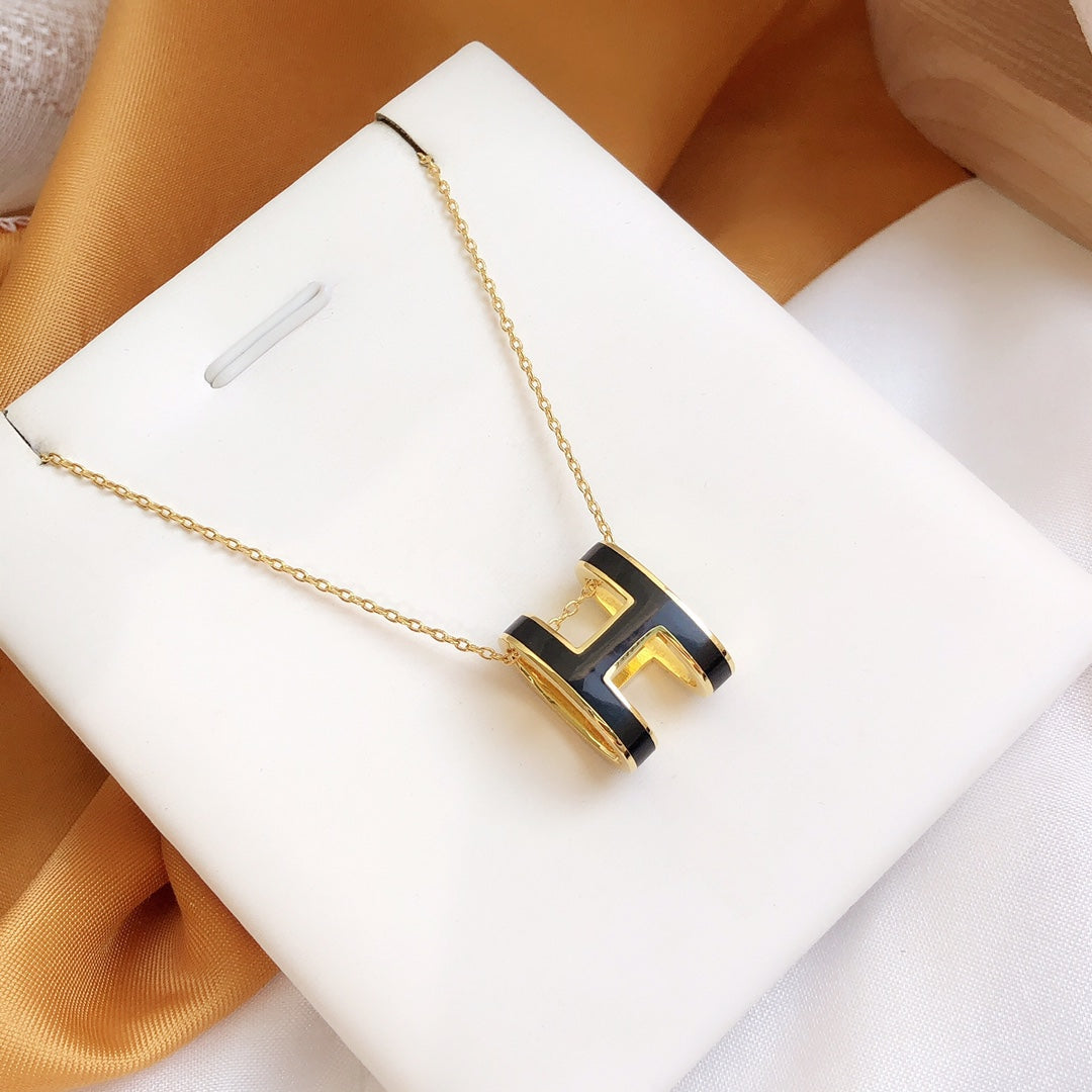 [Rose Jewels]HM CLIC BLACK ENAMEL GOLD NECKLACE