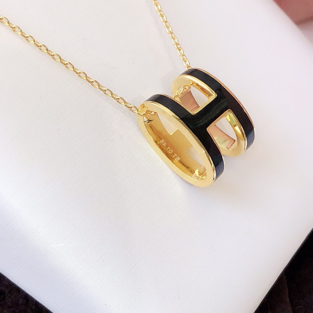 [Rose Jewels]HM CLIC BLACK ENAMEL GOLD NECKLACE