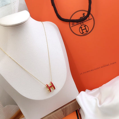 [Rose Jewels]HM CLIC RED ENAMEL GOLD NECKLACE