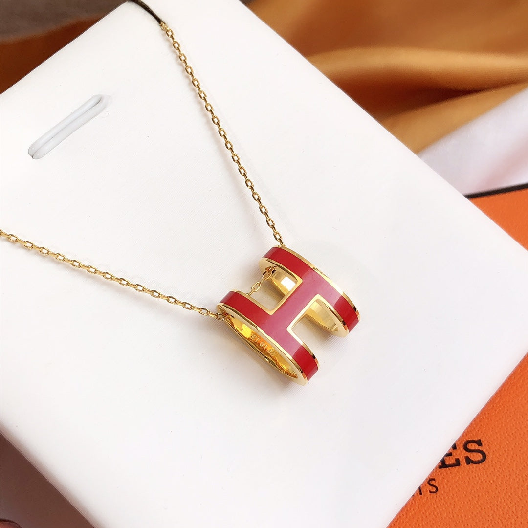 [Rose Jewels]HM CLIC RED ENAMEL GOLD NECKLACE