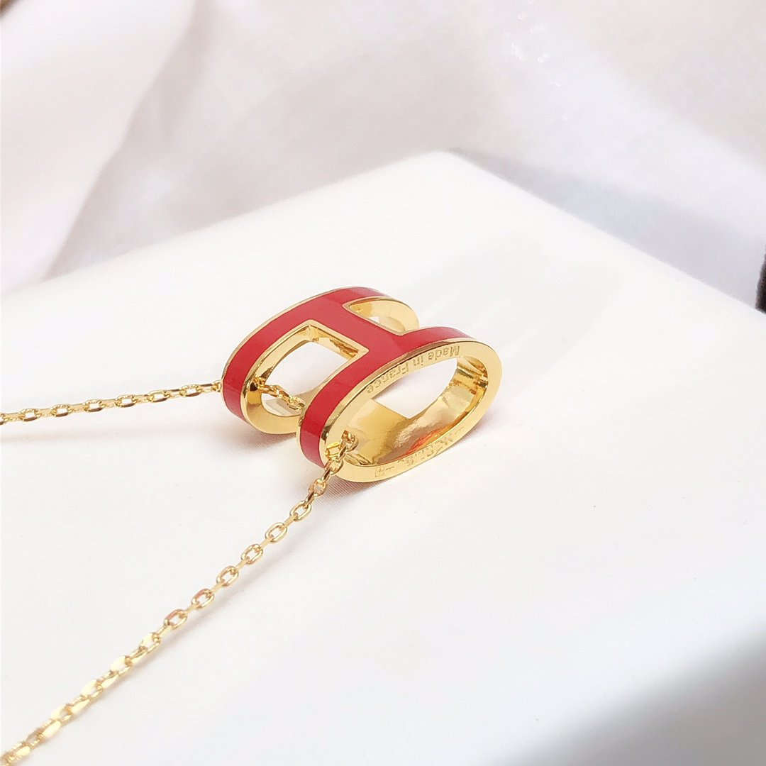 [Rose Jewels]HM CLIC RED ENAMEL GOLD NECKLACE