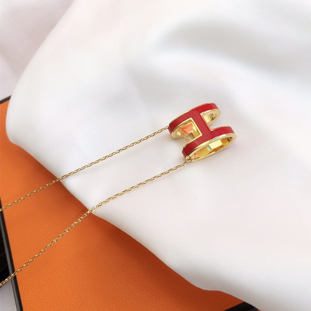 [Rose Jewels]HM CLIC RED ENAMEL GOLD NECKLACE