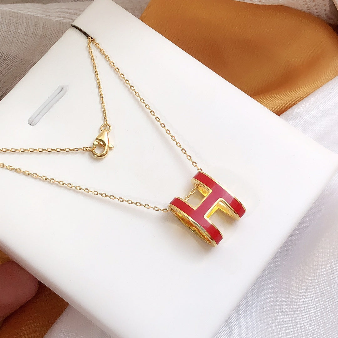 [Rose Jewels]HM CLIC RED ENAMEL GOLD NECKLACE