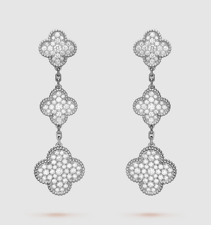 [ROSE]CLOVER 3 MOTIF DIAMOND SILVER DROP EARRINGS