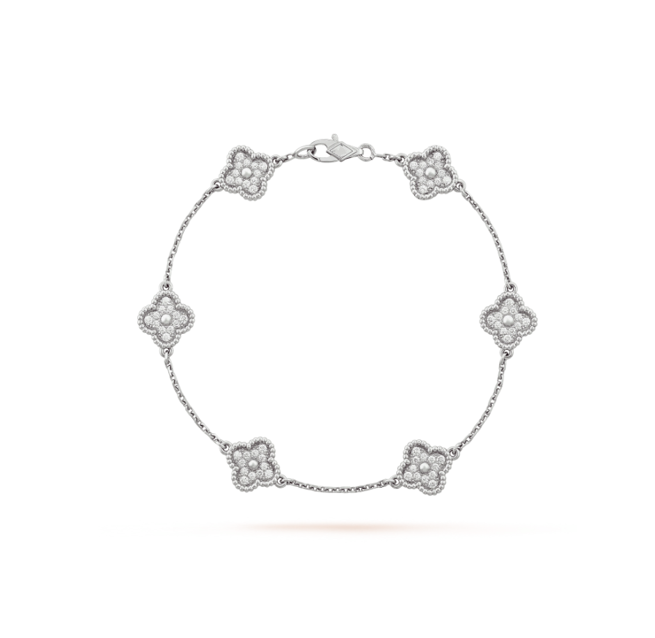 [ROSE]CLOVER 6 MOTIF SILVER DIAMOND BRACELET