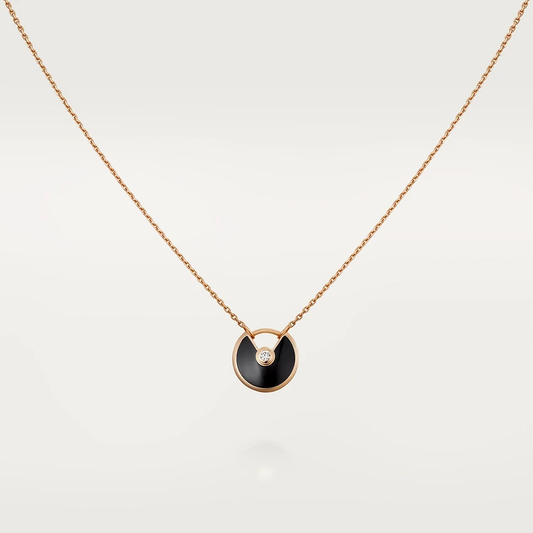 [ROSE]AMULETTE ROSE GOLD ONYX NECKLACE