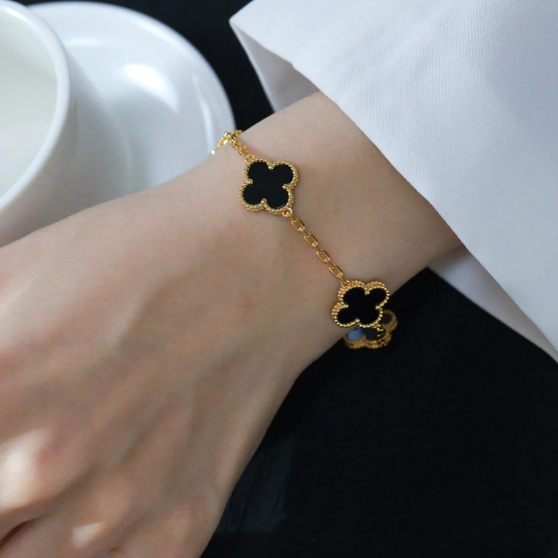 [ROSE]CLOVER  5 MOTIFS BLACK ONYX BRACELET