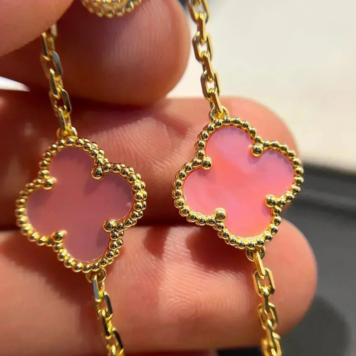 [ROSE]CLOVER 5 PINK MOP BRACELET