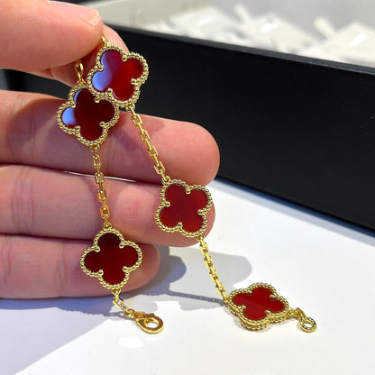 [ROSE]CLOVER 5 MOTIFS RED AGATE  BRACELET