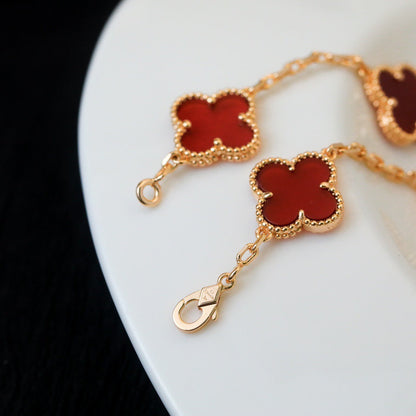 [ROSE]CLOVER 5 MOTIFS RED AGATE  BRACELET