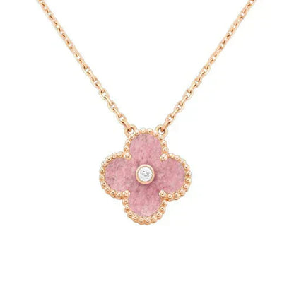 [ROSE]CLOVER 15MM DIAMOND RHODONITE NECKLACE