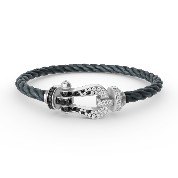 [Rose Jewels]FORCE GROSSES HUFEISENARMBAND MIT SCHWARZEN WEISSEN DIAMANTEN SILBER